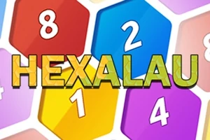 Πολύχρωμα εξάγωνα με αριθμούς και τη λέξη HEXALAU στο κέντρο