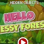 Έγχρωμη εικόνα με τίτλο HELLO MESSY FOREST σε ένα γραφικό σκηνικό δάσους με φυτά και δέντρα, και ένα κουμπί αναπαραγωγής στο κάτω μέρος