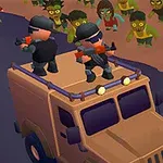 Δύο χαρακτήρες με όπλα πάνω σε Jeep που καταδιώκονται από πλήθος ζόμπι