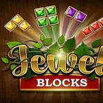 Διακοσμητικός τίτλος Jewel Blocks με χρωματιστά κοσμήματα και φύλλα σε ξύλινο φόντο