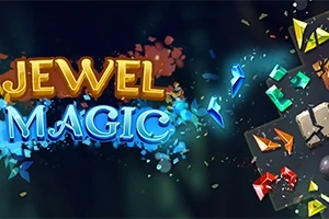 Οθόνη με τη λέξη Jewel Magic και πολύχρωμα κοσμήματα σε διάφορα σχήματα