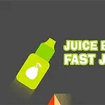 Μπουκάλι χυμού με αχλάδι και τη φράση JUICE BOTTLE FAST JUMPS σε φόντο σκούρο