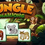 Σκηνικό ζούγκλας με τον τίτλο Jungle Mahjong και εικόνες ζώων, όπως κοάλα, λύγκα, λεμούριος και τάπιρος