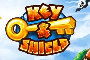 Χρυσό κλειδί με τη λέξη Key & Shield σε φωτεινό μπλε ουρανό με σύννεφα
