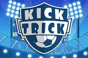 Έμβλημα με τη λέξη Kick Trick σε γήπεδο ποδοσφαίρου με φωτισμό και μπλε φόντο