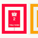 Κόκκινη και πορτοκαλί κάρτα με αριθμούς 2 και 0, κορώνα και μηνύματα YOU WON και PLAY ROMA