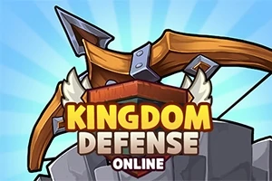 Μεγάλο τόξο και ασπίδα με τα γράμματα KINGDOM DEFENSE ONLINE σε φόντο με ακτίνες φωτός