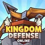 Μεγάλο τόξο και ασπίδα με τα γράμματα KINGDOM DEFENSE ONLINE σε φόντο με ακτίνες φωτός