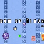 Μια εικόνα με την επιγραφή Kingdom of Ninja 3 σε μπλε φόντο με pixel art, φανάρια, και έγχρωμα στοιχεία γραφικών