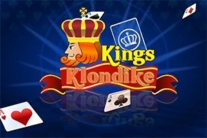 Μια έγχρωμη εικόνα με έναν βασιλιά, τη λέξη Kings και Klondike, με φόντο από μπλε κάρτες και διάφορα φύλλα τράπουλας γύρω