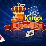 Μια έγχρωμη εικόνα με έναν βασιλιά, τη λέξη Kings και Klondike, με φόντο από μπλε κάρτες και διάφορα φύλλα τράπουλας γύρω