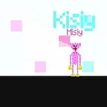 Ροζ pixel χαρακτήρας με το όνομα Kisiy Misiy σε λευκό φόντο με χρωματιστά τετράγωνα