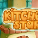 Η εικόνα δείχνει τον τίτλο Kitchen Star με φόντο κουζίνας σε κινούμενο σχέδιο