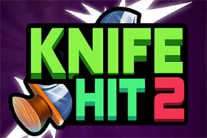 Κείμενο KNIFE HIT 2 με έντονα πράσινα και κόκκινα γράμματα μπροστά από ένα κόκκινο μαχαίρι