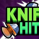 Κείμενο KNIFE HIT 2 με έντονα πράσινα και κόκκινα γράμματα μπροστά από ένα κόκκινο μαχαίρι