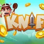 Μια εικόνα με κεντρικό τίτλο KNIFE σε σκηνικό γεμάτο με χρυσά νομίσματα και δύο καρτουνίστικα πρόσωπα, το ένα με καπέλο με κέρατα και το άλλο με πράσινο δέρμα