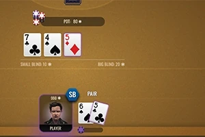 Τραπέζι πόκερ με κάρτες, μάρκες και έναν παίκτη με δύο κάρτες στο χέρι