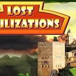 Λογότυπο με την επιγραφή Lost Civilizations πάνω από ένα τοπίο με αρχαία κτίρια και μία δραματική ουρανό