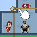 Χαρακτηριστικό σχέδιο με έναν κλέφτη ανάμεσα σε δύο ανθρώπους και χρυσή μπάρα με χέρι που δείχνει προς τα κάτω