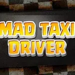 Κίτρινη και πορτοκαλί τρισδιάστατη επιγραφή MAD TAXI DRIVER σε σκούρο φόντο με καρό μοτίβο