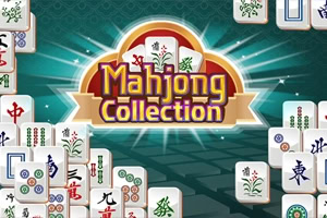 Λογότυπο «Mahjong Collection» με πλακίδια κινεζικών συμβόλων γύρω του σε τιρκουάζ φόντο με ακτίνες