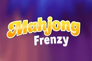 Κίτρινη και άσπρη γραφή με τις λέξεις Mahjong Frenzy σε μοβ και πορτοκαλί φόντο