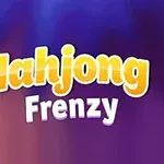 Κίτρινη και άσπρη γραφή με τις λέξεις Mahjong Frenzy σε μοβ και πορτοκαλί φόντο