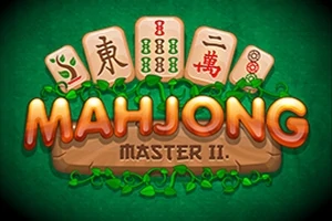Το σχέδιο δείχνει το λογότυπο MAHJONG MASTER II με πλακίδια ματζόνγκ σε φόντο πράσινου χρώματος