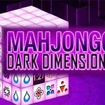 Κύβος με σύμβολα και κείμενο Mahjongg Dark Dimensions σε φόντο με μωβ αποχρώσεις