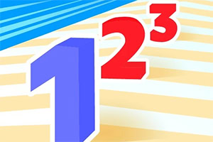 Τρισδιάστατοι αριθμοί 1, 2 και 3 σε μπλε, κόκκινο και λευκό φόντο με γεωμετρικές γραμμές