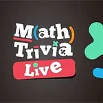 Λογότυπο με τη φράση Math Trivia Live σε πολύχρωμο στυλ με μαθηματικά σύμβολα σε μαύρο φόντο