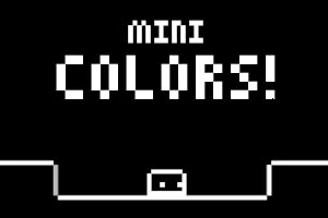 Λευκά pixel γράμματα σε μαύρο φόντο με τη λέξη MINI COLORS!