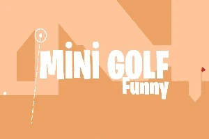 Λευκό κείμενο Mini Golf Funny σε πορτοκαλί φόντο με γραμμικές και γεωμετρικές μορφές