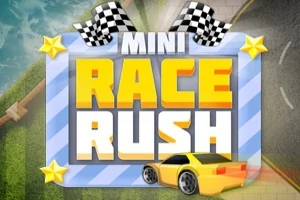 Εικόνα με τίτλο Mini Race Rush που απεικονίζει ένα κίτρινο αγωνιστικό αυτοκίνητο δίπλα σε μια μεγάλη επιγραφή και δύο καρό σημαίες