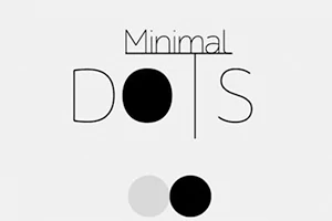Μαύρη λέξη Minimal Dots με γεωμετρικά σχήματα και δύο κύκλους, έναν λευκό και έναν μαύρο, σε λευκό φόντο