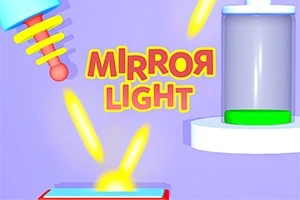 Mirror Light Έντονα κίτρινα γράμματα με τη φράση MIRROR LIGHT σε μωβ φόντο με χρωματιστά στοιχεία και φωτεινές ακτίνες