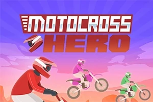 Σκηνή με τρεις μοτοσικλετιστές που κάνουν motocross σε έναν έρημο τοπίο με πολύχρωμο ουρανό και μεγάλα γράμματα στο πάνω μέρος