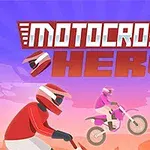Σκηνή με τρεις μοτοσικλετιστές που κάνουν motocross σε έναν έρημο τοπίο με πολύχρωμο ουρανό και μεγάλα γράμματα στο πάνω μέρος