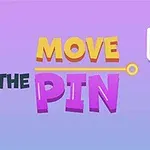 Έγχρωμα γράμματα με τη φράση MOVE THE PIN δίπλα σε δοχείο με πολύχρωμες μπάλες και καρφίτσα