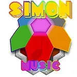 Η εικόνα περιέχει το λογότυπο με τη λέξη SIMON σε έντονα χρώματα πάνω από πολύχρωμα εξάγωνα και τη λέξη MUSIC από κάτω