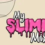 Ροζ γραφικά με τη φράση My Slime Mixer σε φόντο με μπολ και συσκευασία