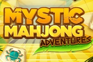 Κίτρινο και πράσινο σχέδιο με τον τίτλο Mystic Mahjong Adventures σε έντονα χρώματα και ένα πράσινο σύμβολο καβουριού