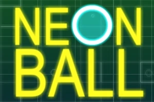 Κίτρινη φράση NEON BALL σε σκοτεινό φόντο με φωσφορίζουσα μπλε μπάλα στο γράμμα O