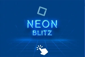 Κυανό φόντο με νέον κείμενο NEON BLITZ και εικονίδιο χεριού που δείχνει