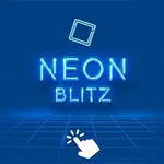 Κυανό φόντο με νέον κείμενο NEON BLITZ και εικονίδιο χεριού που δείχνει