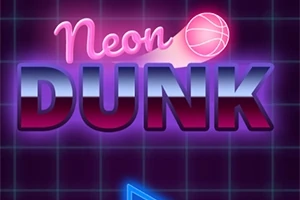 Φωτεινός τίτλος Neon DUNK με ένα σχέδιο μπάλας μπάσκετ σε neon στυλ πάνω σε σκούρο, καρό φόντο