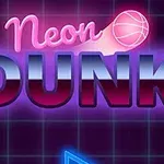 Φωτεινός τίτλος Neon DUNK με ένα σχέδιο μπάλας μπάσκετ σε neon στυλ πάνω σε σκούρο, καρό φόντο