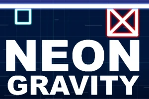 Λευκός τίτλος NEON GRAVITY πάνω σε σκοτεινό μπλε φόντο με δύο νεον σχέδια, ένα τετράγωνο και ένα με Χ