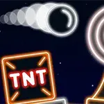 Ένα φωτεινό σχέδιο με στόχο, κινούμενη μπάλα και κουτί TNT σε σκούρο φόντο