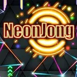 Λαμπερή επιγραφή με τη λέξη NeonJong 3D σε φόντο με φωτεινά νεον φώτα και γεωμετρικά σχέδια